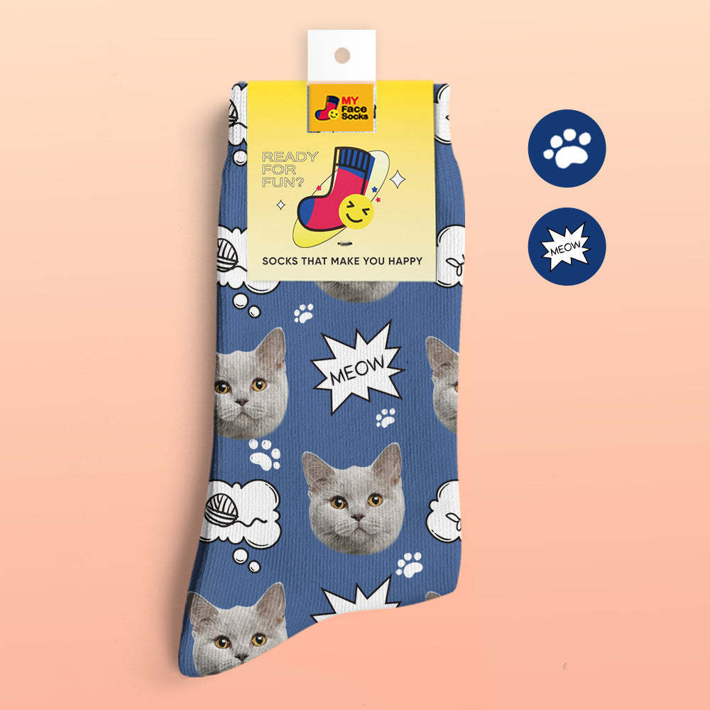 Custom 3D Digital Printed Socks My Face Socks Add Pictures and Name - Meow