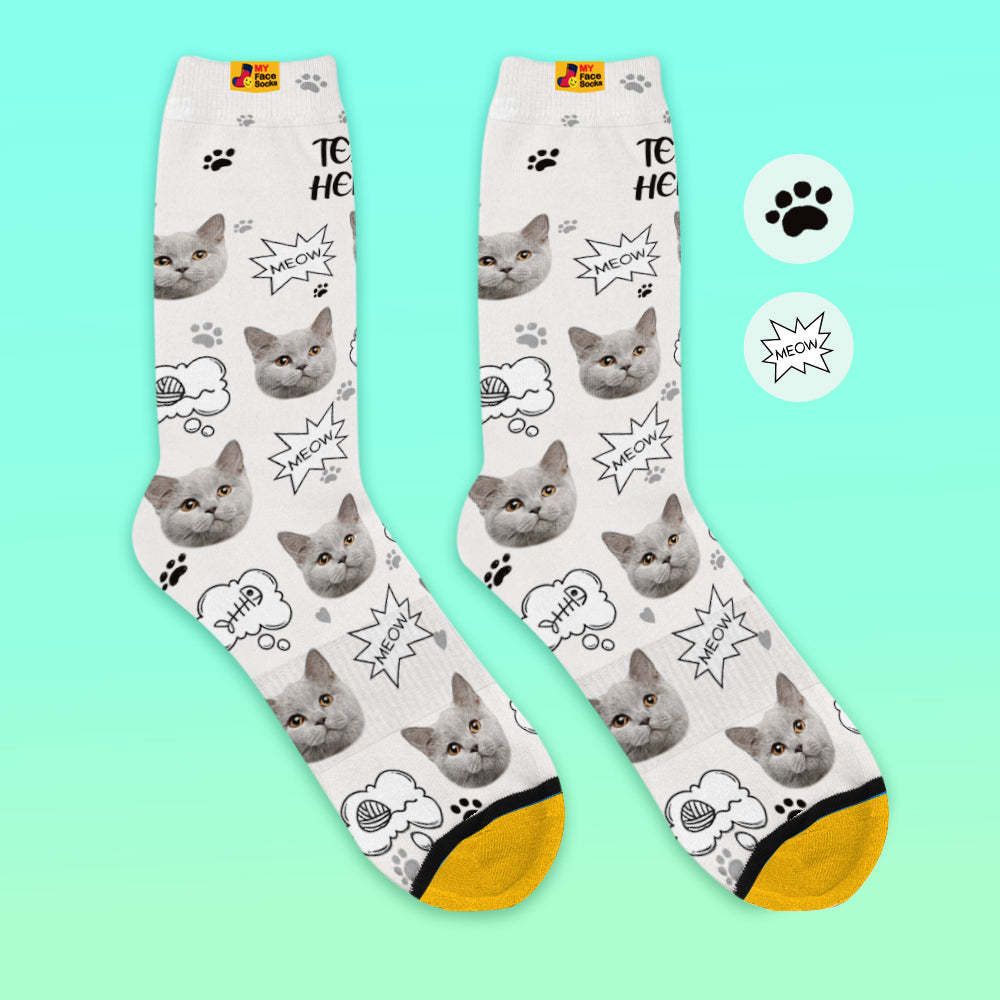 Custom 3D Preview Socks My Face Socks Add Pictures and Name - Meow - MyFaceSocksEU