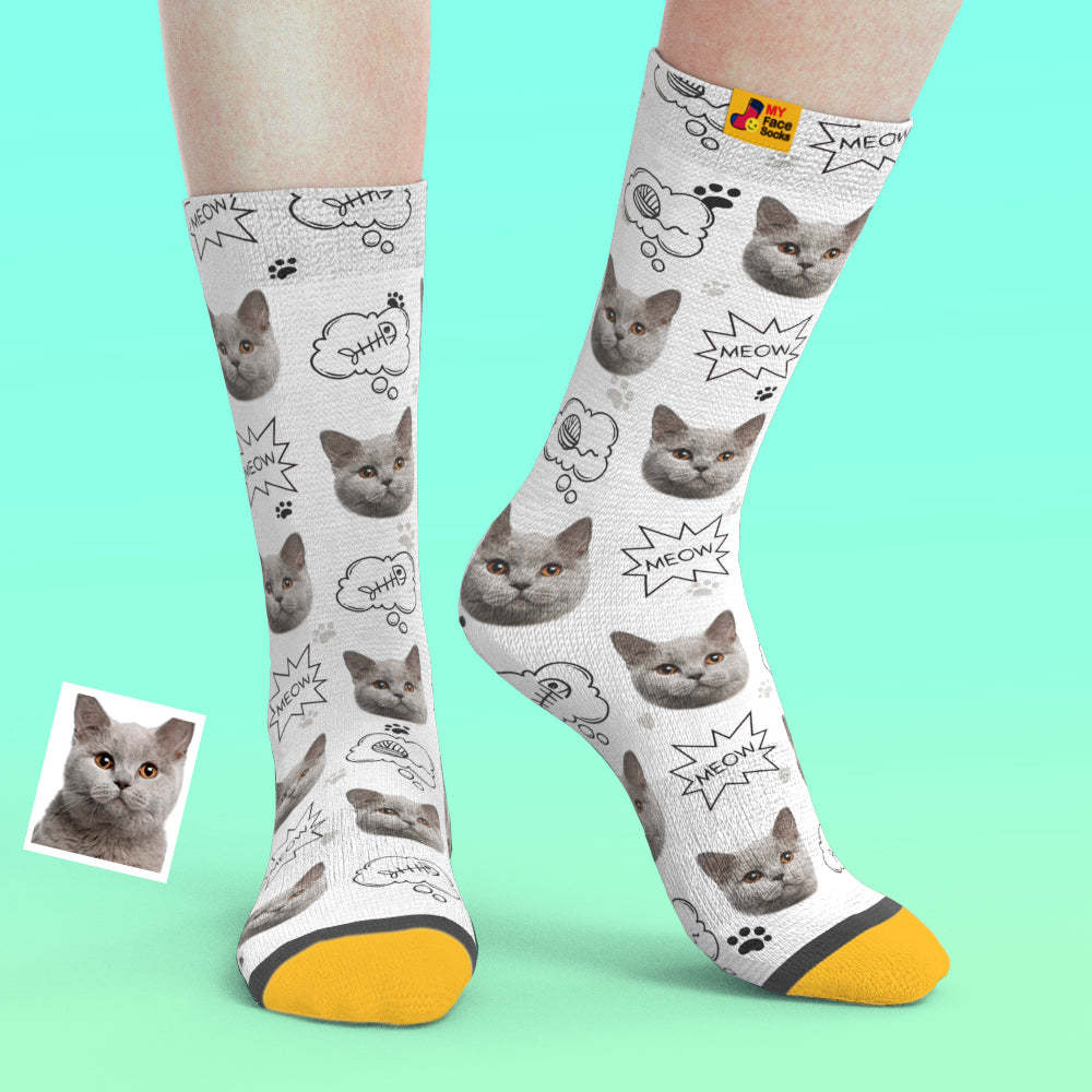 Custom 3D Preview Socks My Face Socks Add Pictures and Name - Meow - MyFaceSocksEU