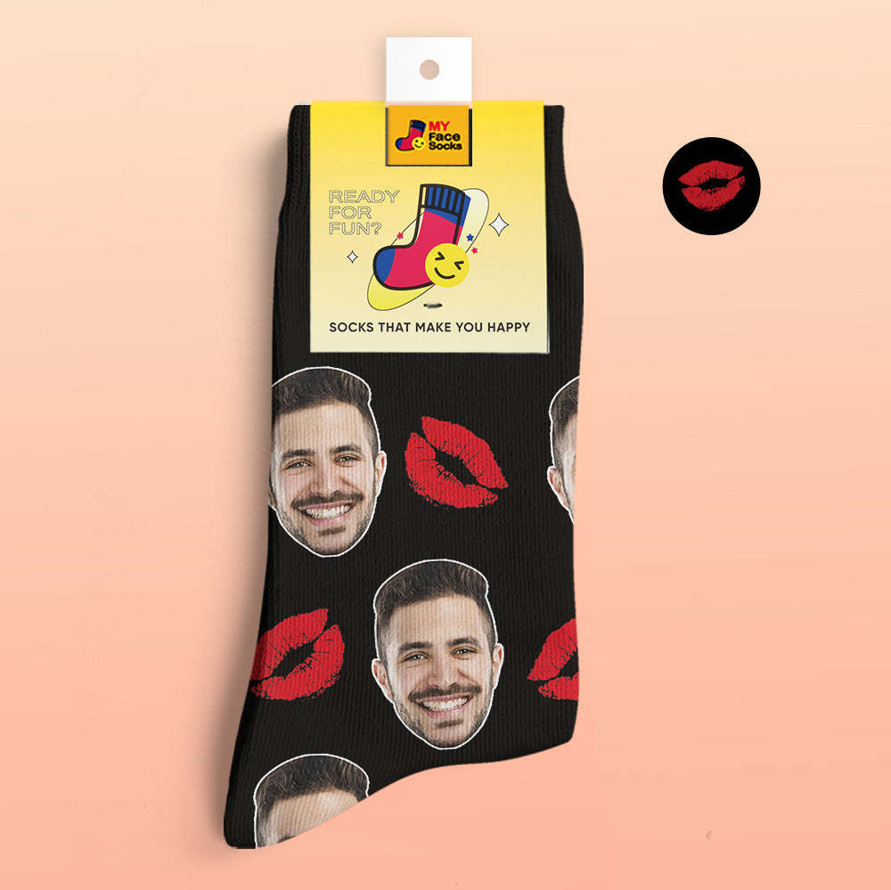 Custom 3D Digital Printed Socks Personalized Socks Add Pictures and Name Kiss - MyFaceSocksEU