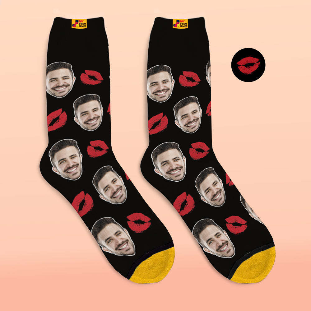 Custom 3D Digital Printed Socks Personalized Socks Add Pictures and Name Kiss - MyFaceSocksEU