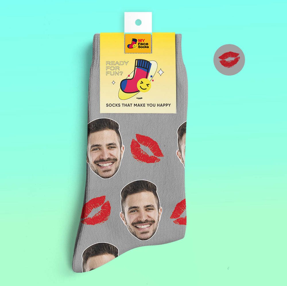 Custom 3D Digital Printed Socks Personalized Socks Add Pictures and Name Kiss - MyFaceSocksEU