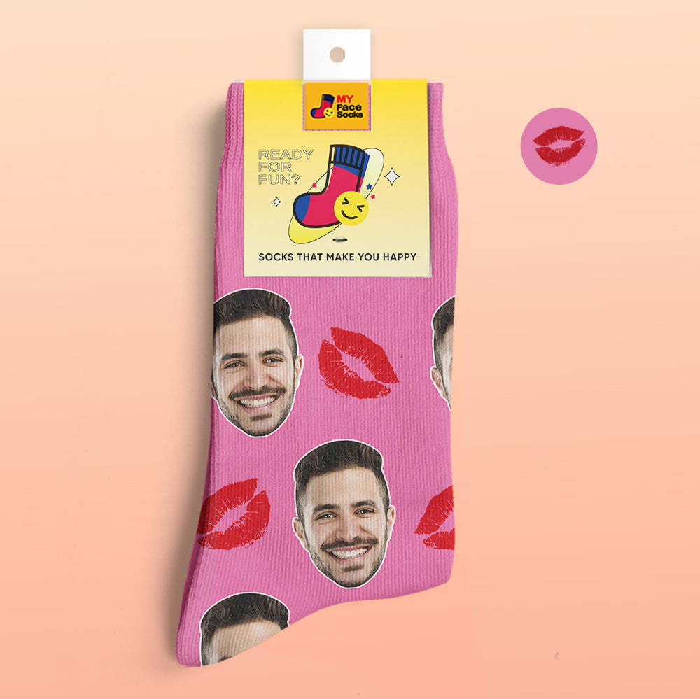 Custom 3D Digital Printed Socks Personalized Socks Add Pictures and Name Kiss - MyFaceSocksEU