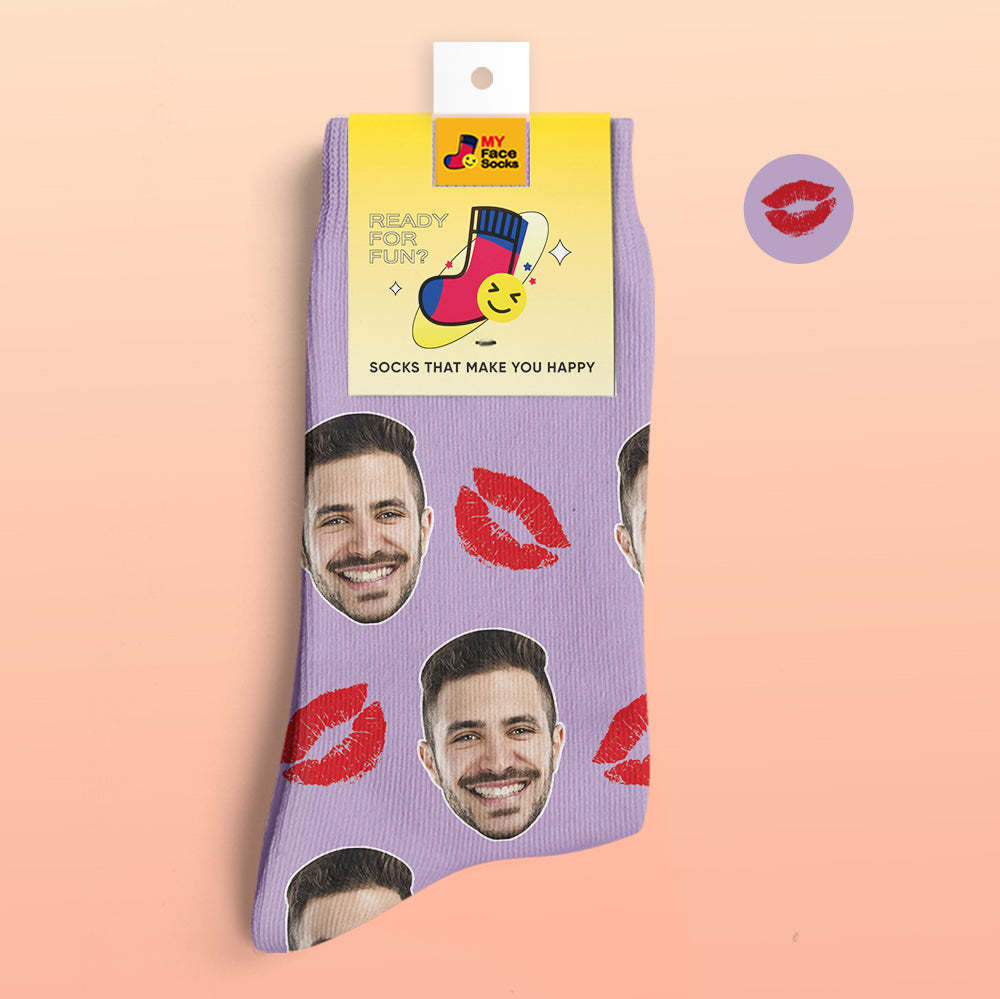 Custom 3D Digital Printed Socks Personalized Socks Add Pictures and Name Kiss - MyFaceSocksEU