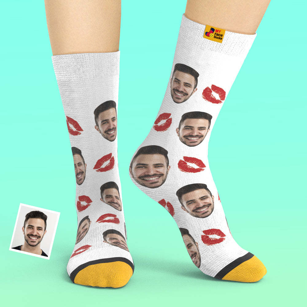 Custom 3D Digital Printed Socks Personalized Socks Add Pictures and Name Kiss - MyFaceSocksEU