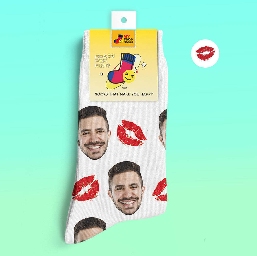 Custom 3D Digital Printed Socks Personalized Socks Add Pictures and Name Kiss - MyFaceSocksEU