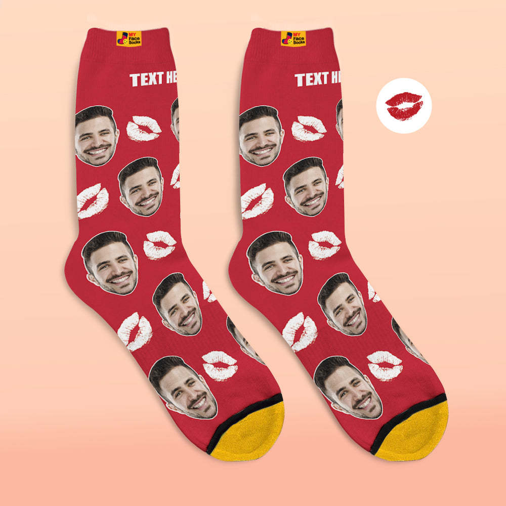 Custom 3D Digital Printed Socks Personalized Socks Add Pictures and Name Kiss - MyFaceSocksEU