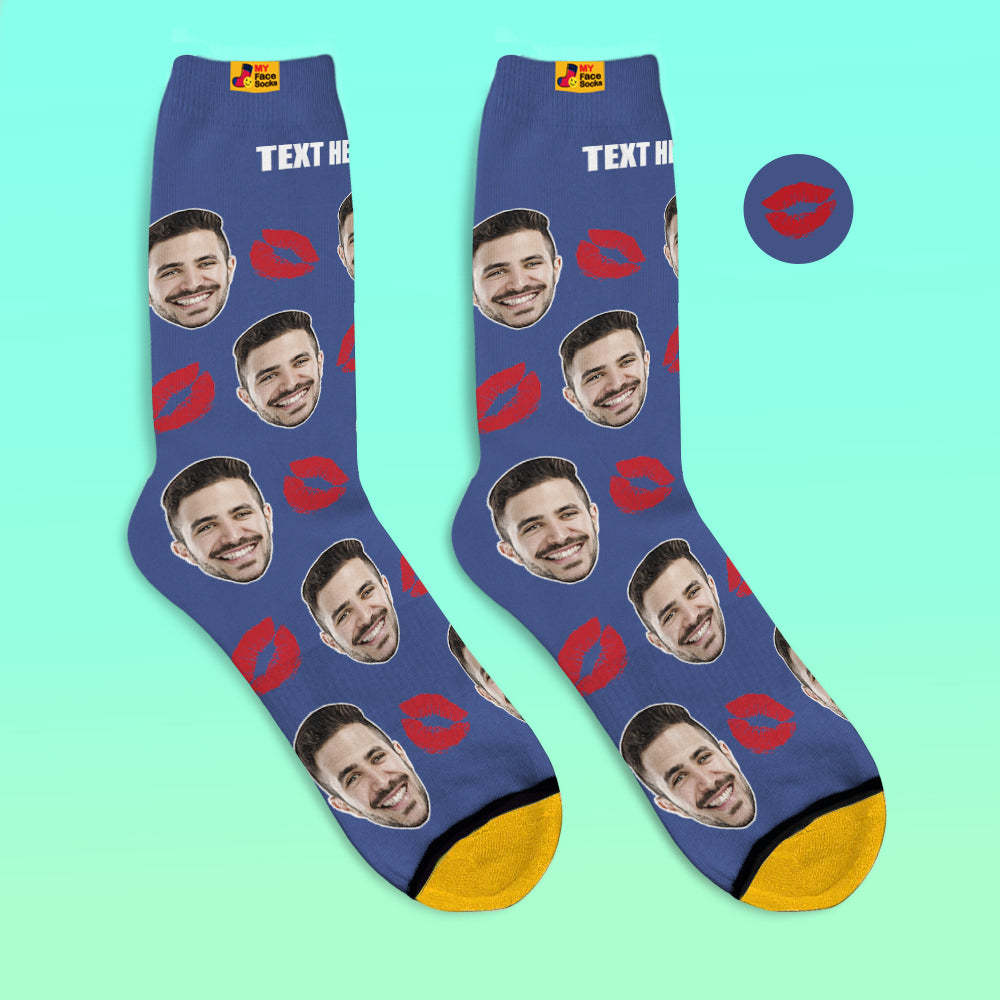 Custom 3D Digital Printed Socks Personalized Socks Add Pictures and Name Kiss - MyFaceSocksEU