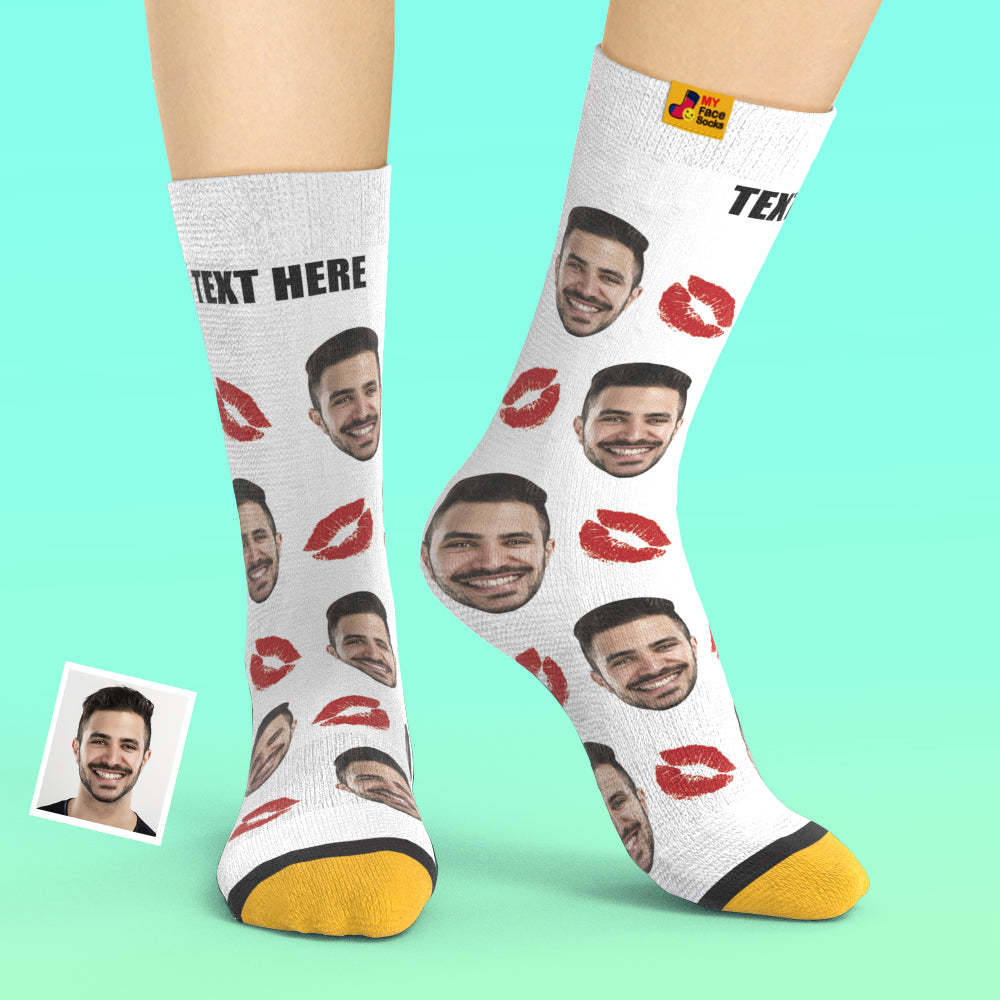 Custom 3D Digital Printed Socks Personalized Socks Add Pictures and Name Kiss - MyFaceSocksEU