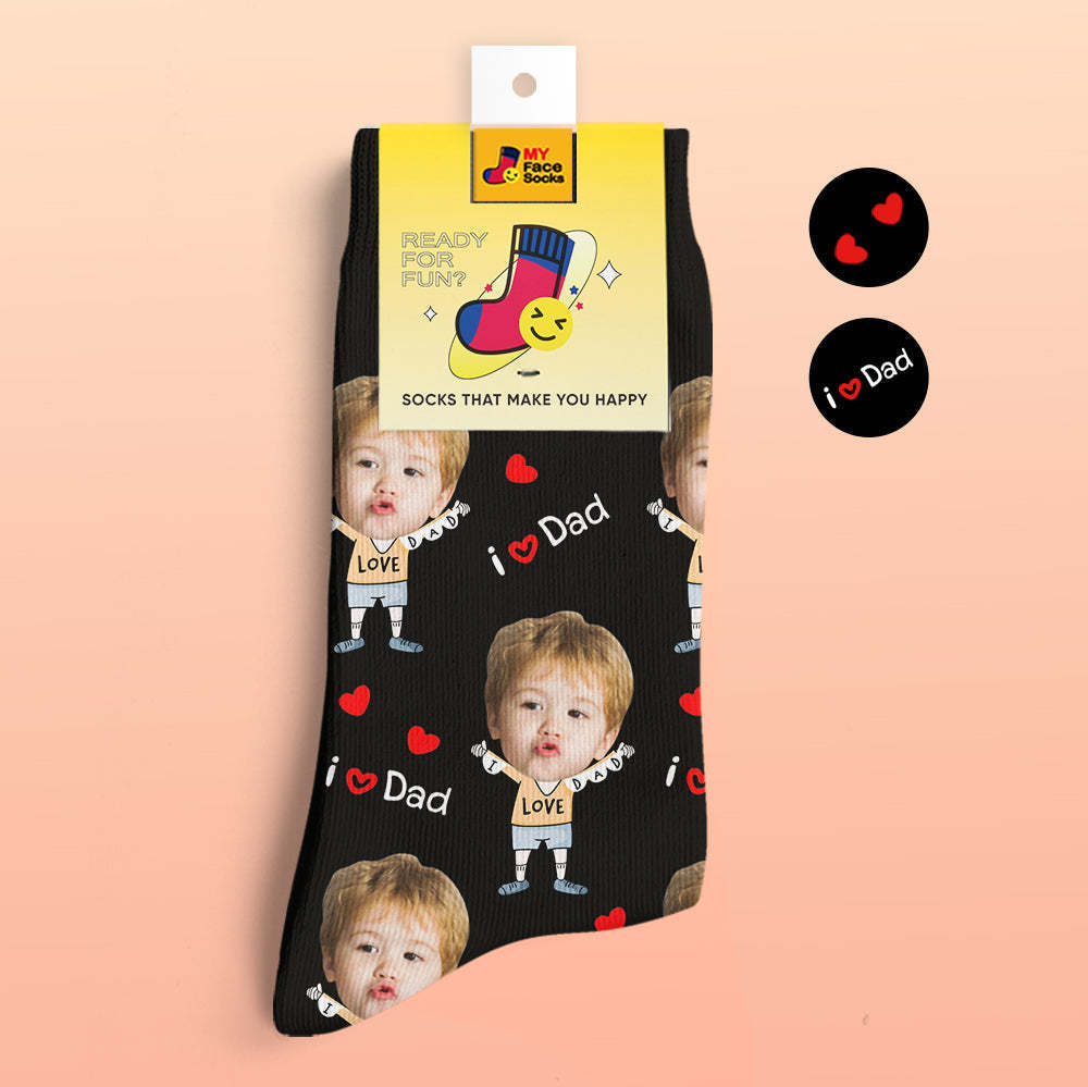 Custom Face Socks Photo 3D Digital Printed Socks Add Name I Love Dad - MyFaceSocksEU