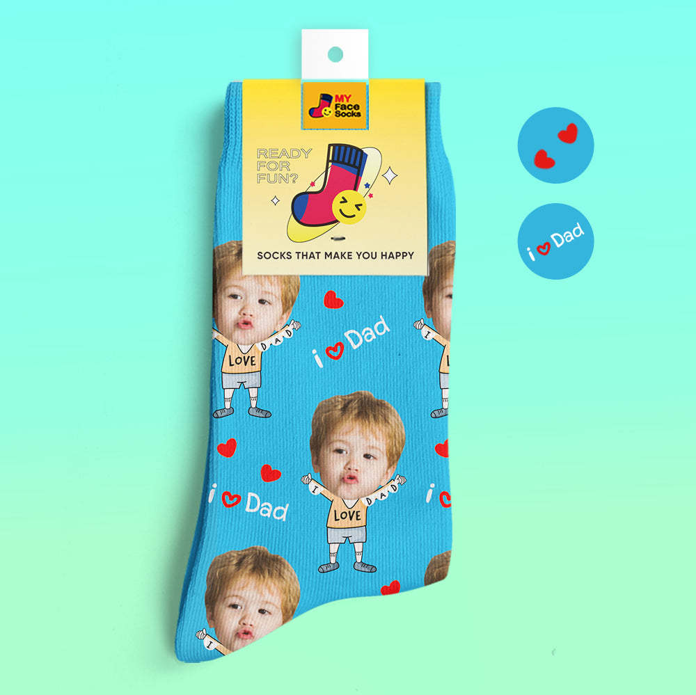 Custom Face Socks Photo 3D Digital Printed Socks I Love Dad - MyFaceSocksEU