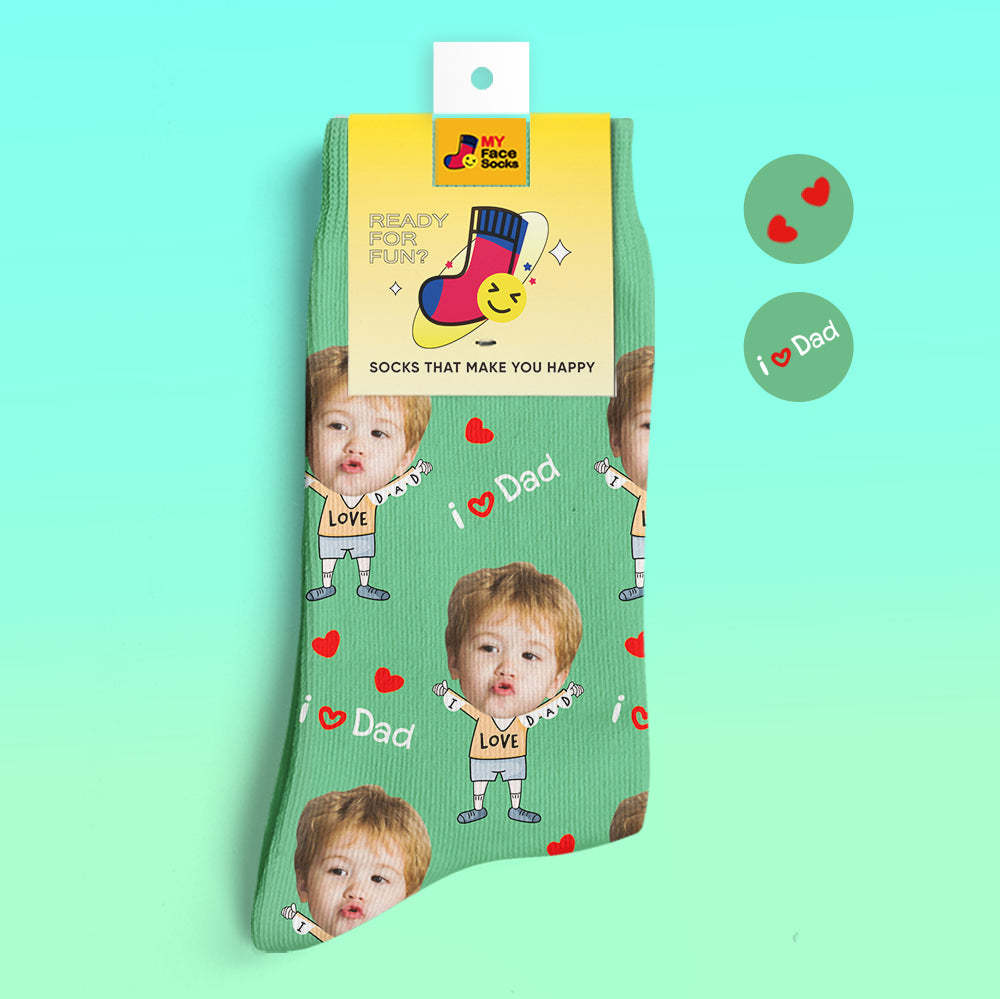 Custom Face Socks Photo 3D Digital Printed Socks I Love Dad - MyFaceSocksEU