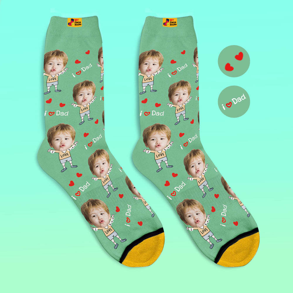 Custom Face Socks Photo 3D Digital Printed Socks I Love Dad - MyFaceSocksEU