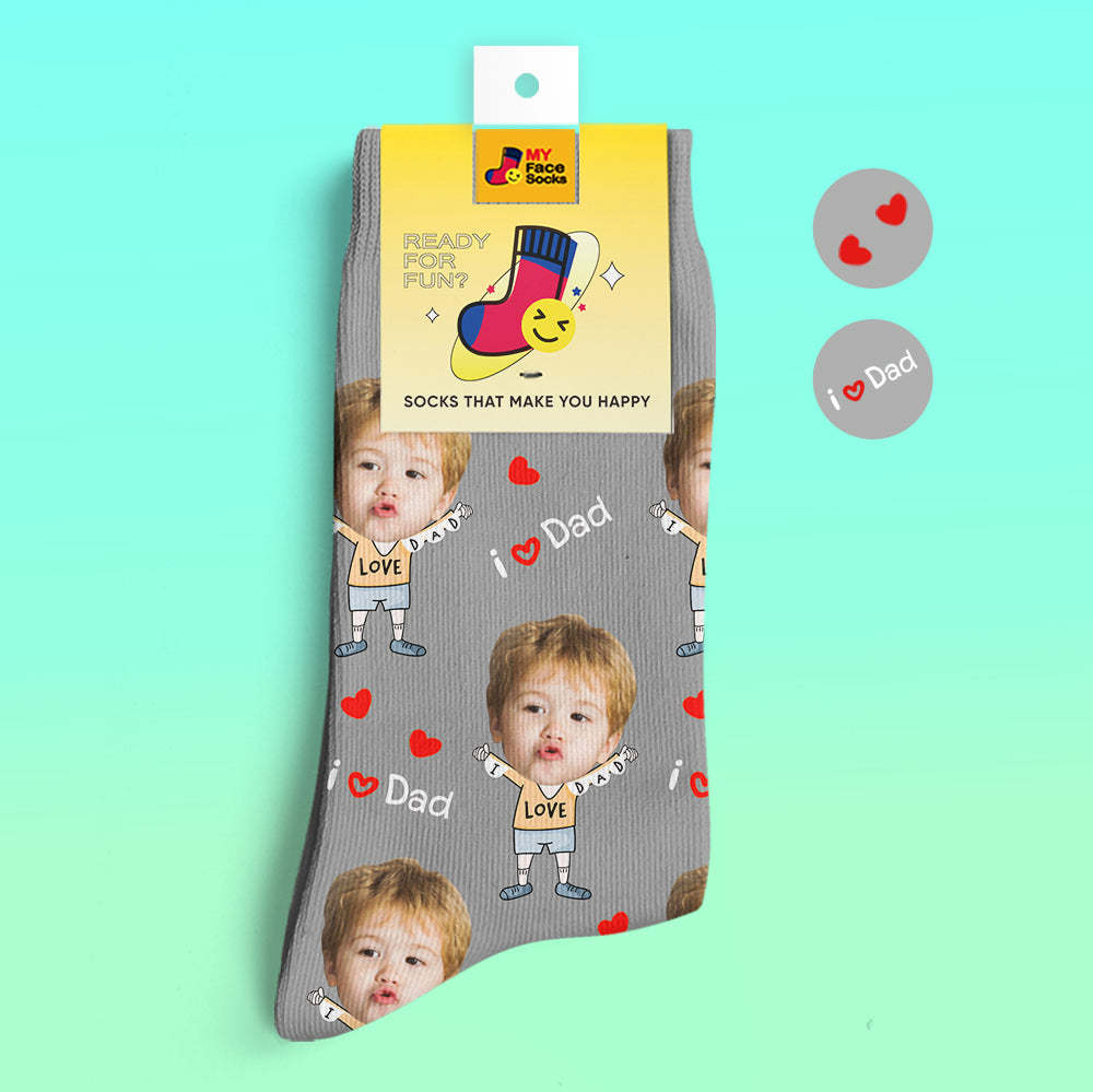 Custom Face Socks Photo 3D Digital Printed Socks I Love Dad - MyFaceSocksEU