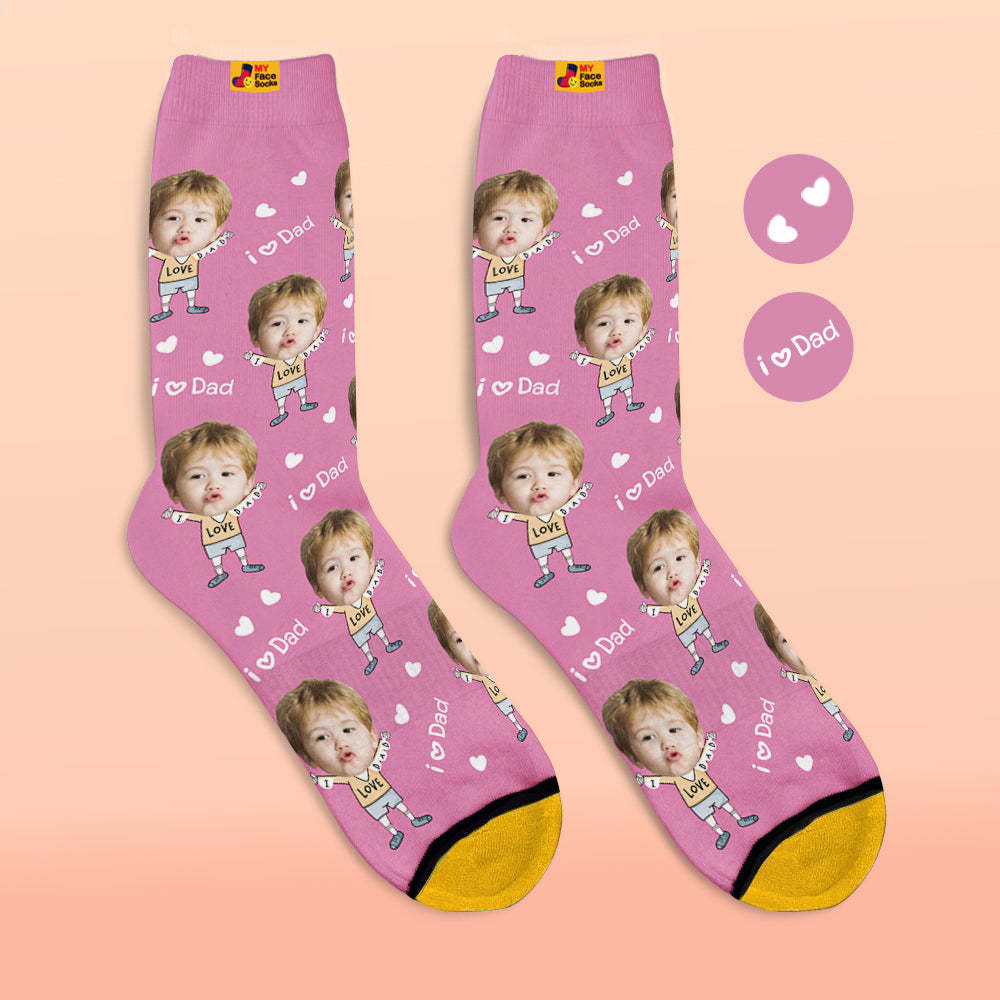 Custom Face Socks Photo 3D Digital Printed Socks I Love Dad - MyFaceSocksEU