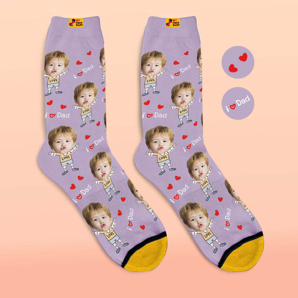 Custom Face Socks Photo 3D Digital Printed Socks I Love Dad - MyFaceSocksEU