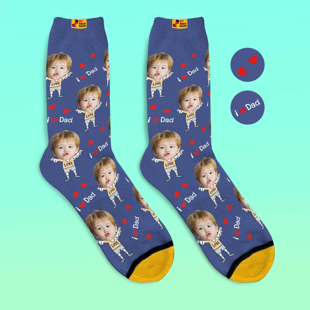 Custom Face Socks Photo 3D Digital Printed Socks I Love Dad - MyFaceSocksEU