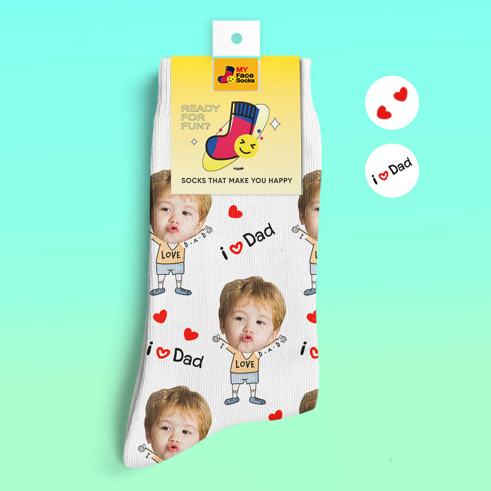 Custom Face Socks Photo 3D Digital Printed Socks I Love Dad - MyFaceSocksEU