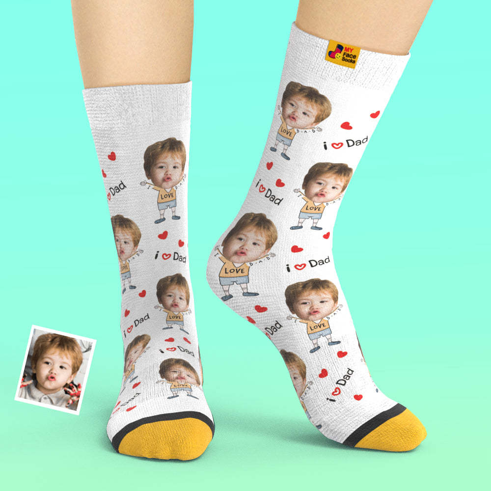 Custom Face Socks Photo 3D Digital Printed Socks I Love Dad - MyFaceSocksEU