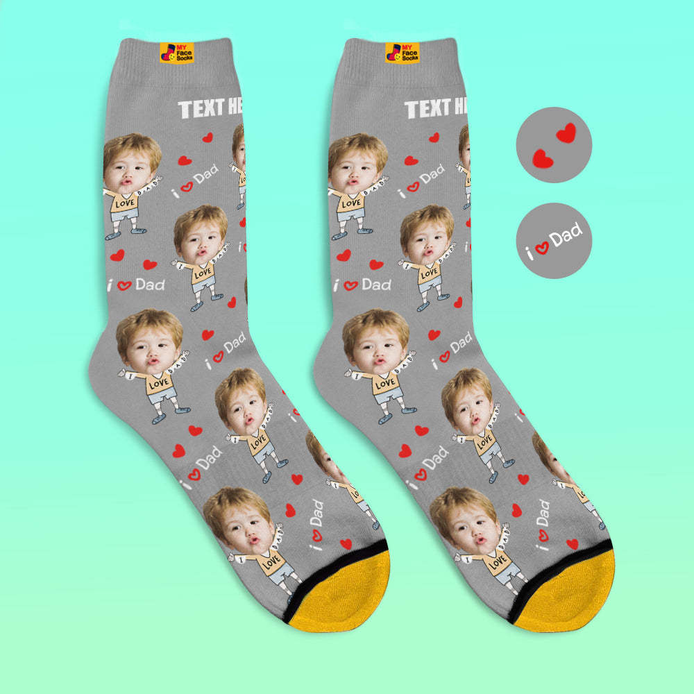 Custom Face Socks Photo 3D Digital Printed Socks Add Name I Love Dad - MyFaceSocksEU