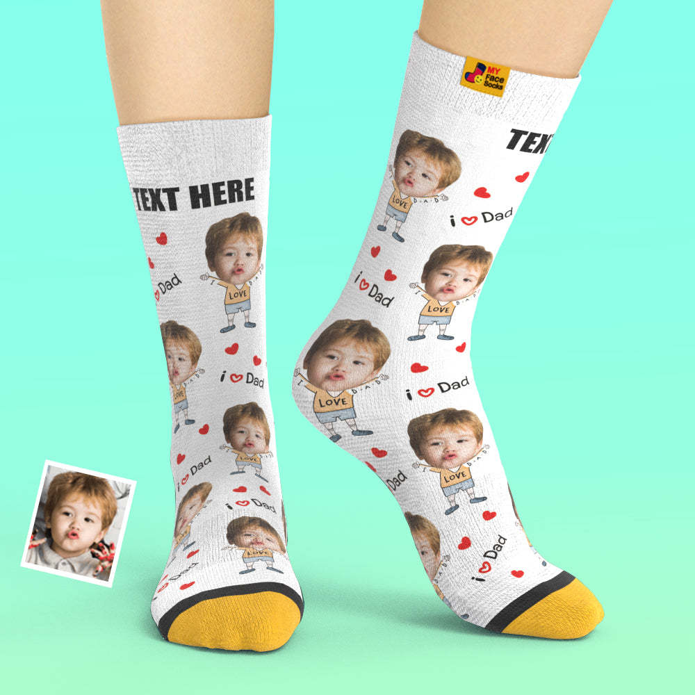 Custom Face Socks Photo 3D Digital Printed Socks Add Name I Love Dad - MyFaceSocksEU