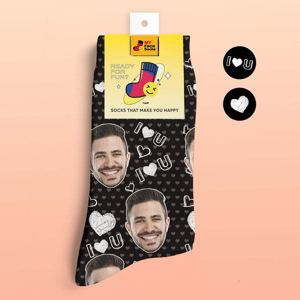 Custom 3D Digital Printed Socks Add Pictures and Name I Love U Heart - MyFaceSocksEU