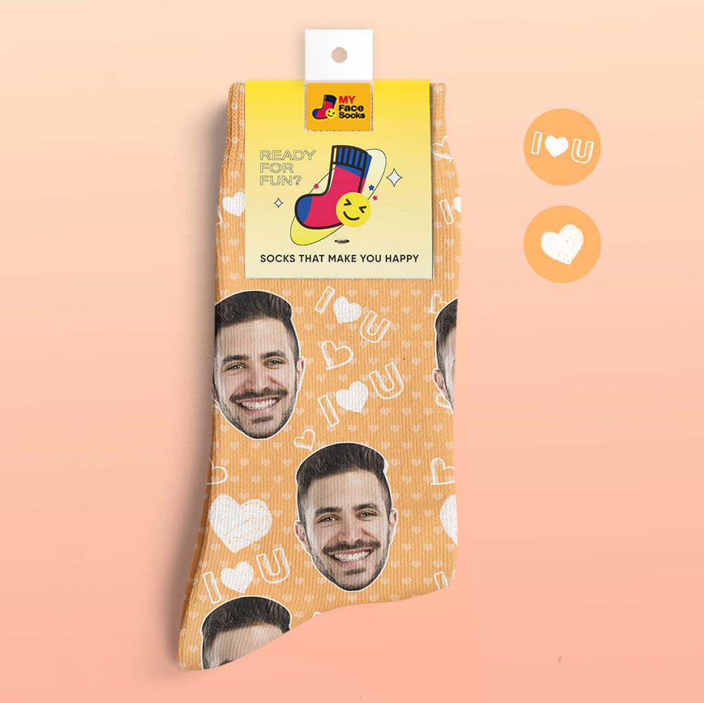 Custom 3D Digital Printed Socks Add Pictures and Name I Love U Heart - MyFaceSocksEU