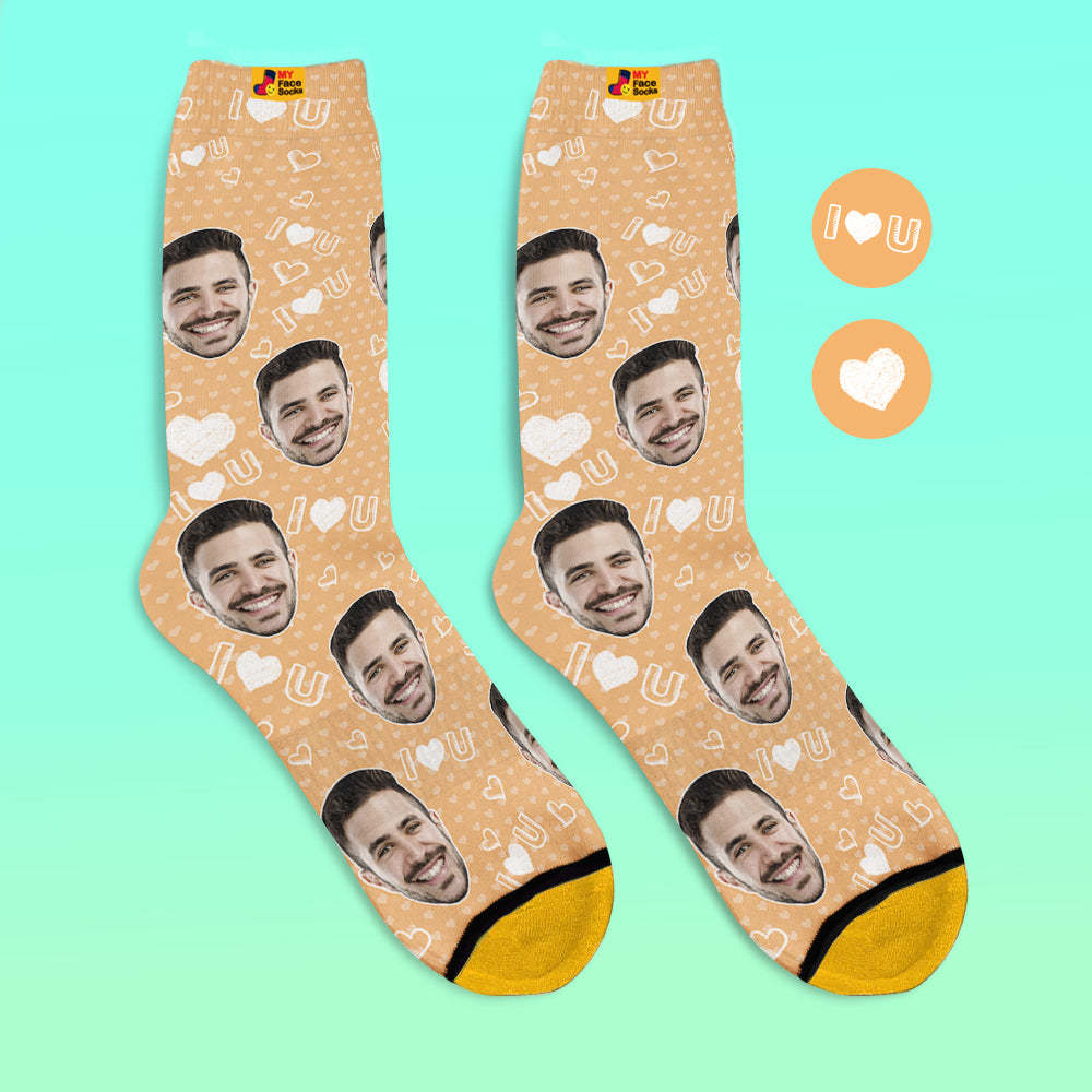 Custom 3D Digital Printed Socks Add Pictures and Name I Love U Heart - MyFaceSocksEU