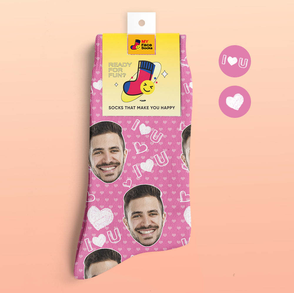 Custom 3D Digital Printed Socks Add Pictures and Name I Love U Heart - MyFaceSocksEU