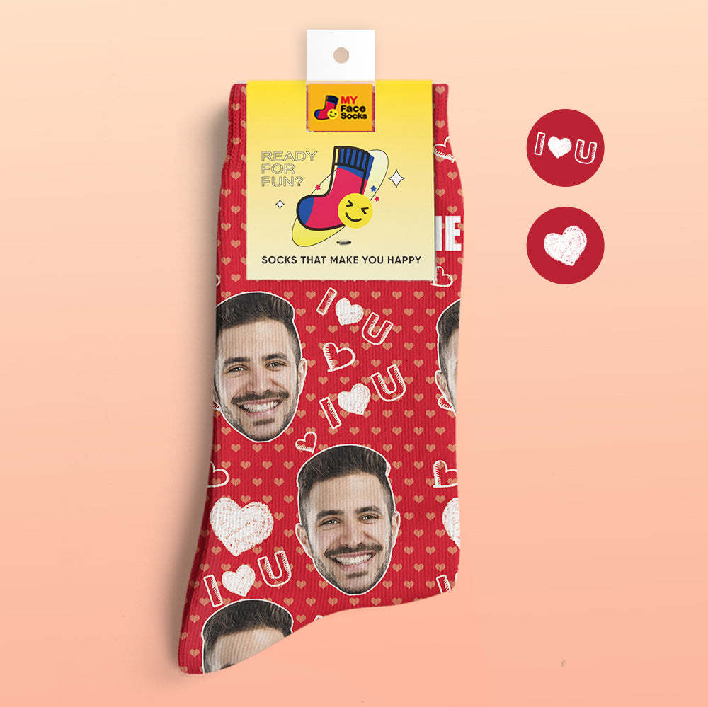 Custom 3D Digital Printed Socks Add Pictures and Name I Love U Heart - MyFaceSocksEU