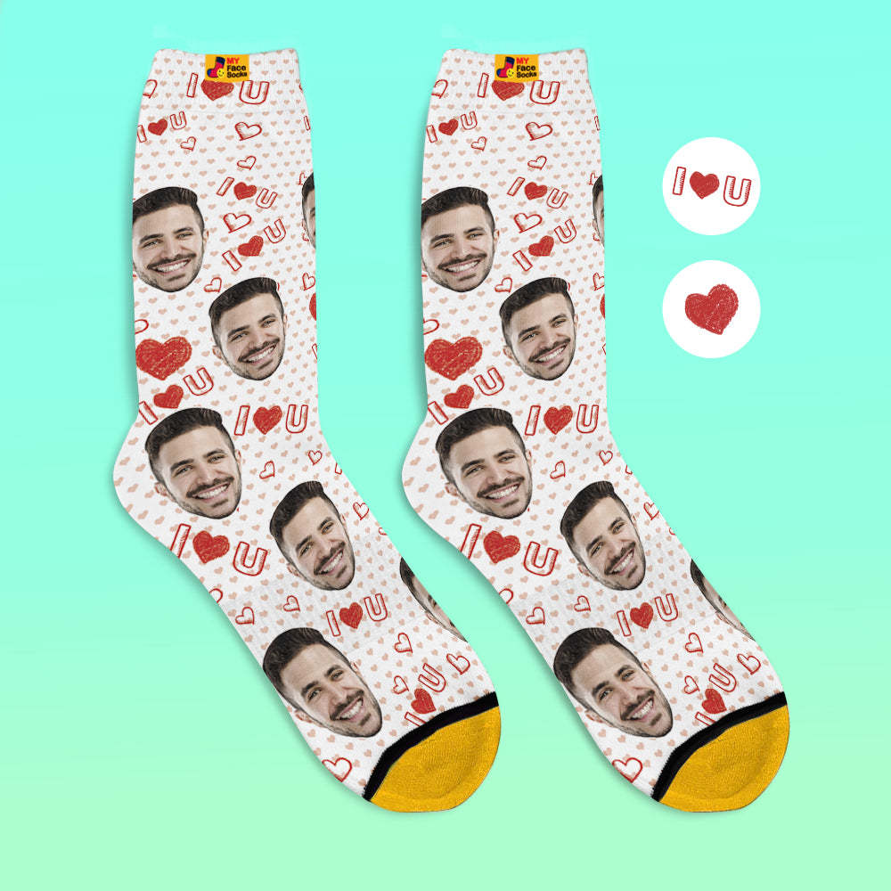 Custom 3D Digital Printed Socks Add Pictures and Name I Love U Heart - MyFaceSocksEU