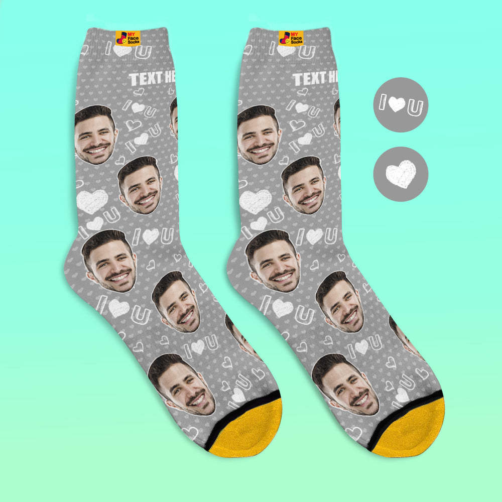 Custom 3D Digital Printed Socks Add Pictures and Name I Love U Heart - MyFaceSocksEU