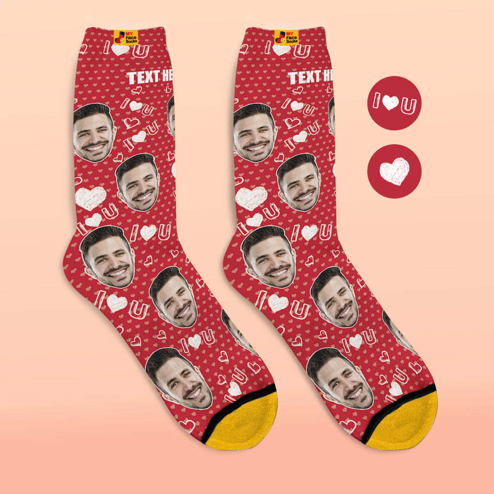 Custom 3D Digital Printed Socks Add Pictures and Name I Love U Heart - MyFaceSocksEU