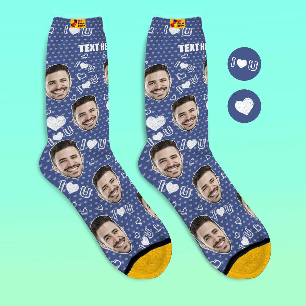 Custom 3D Digital Printed Socks Add Pictures and Name I Love U Heart - MyFaceSocksEU