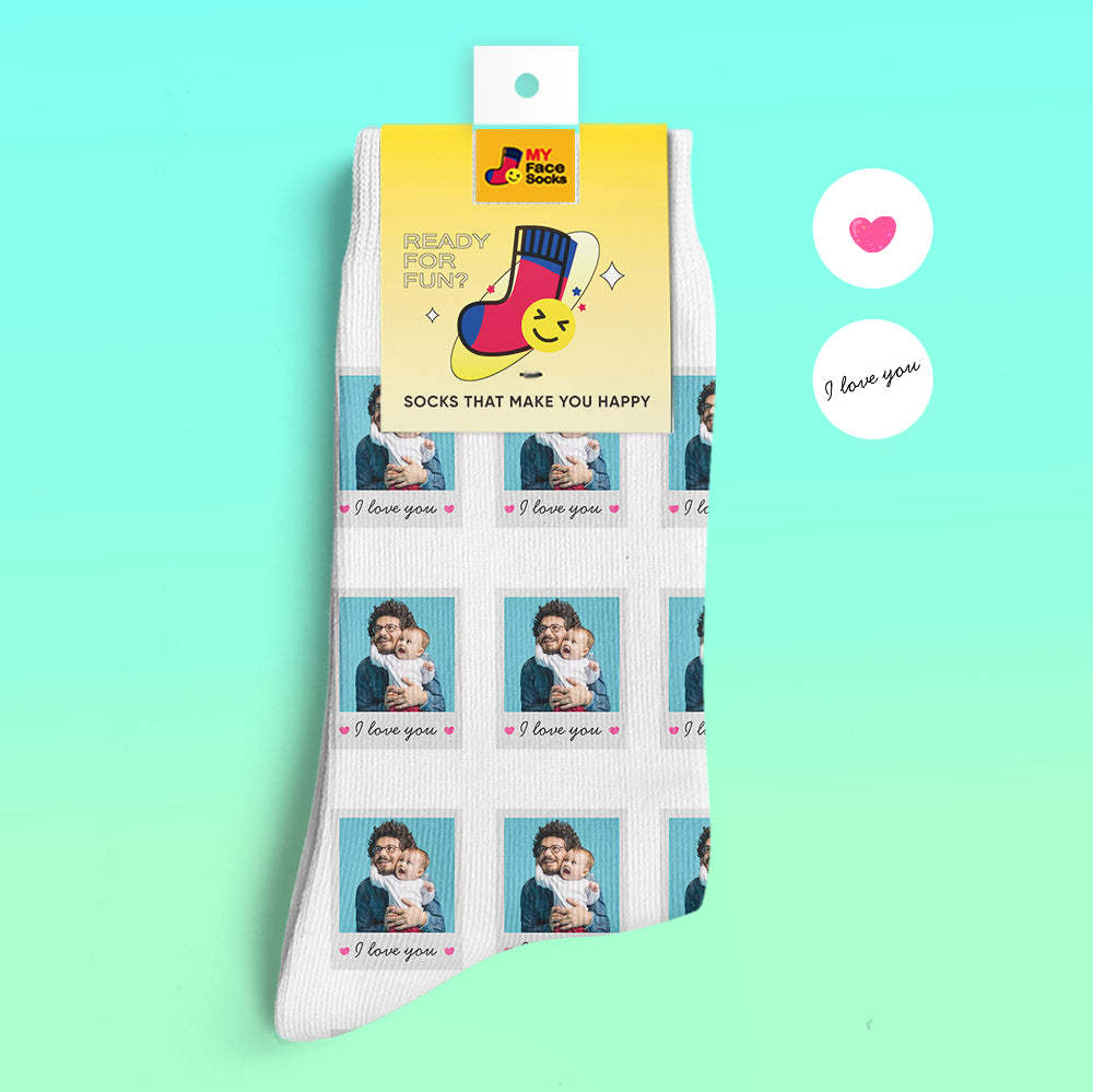 Custom 3D Digital Printed Socks Add Pictures and Name Polaroid Socks I Love You - MyFaceSocksEU