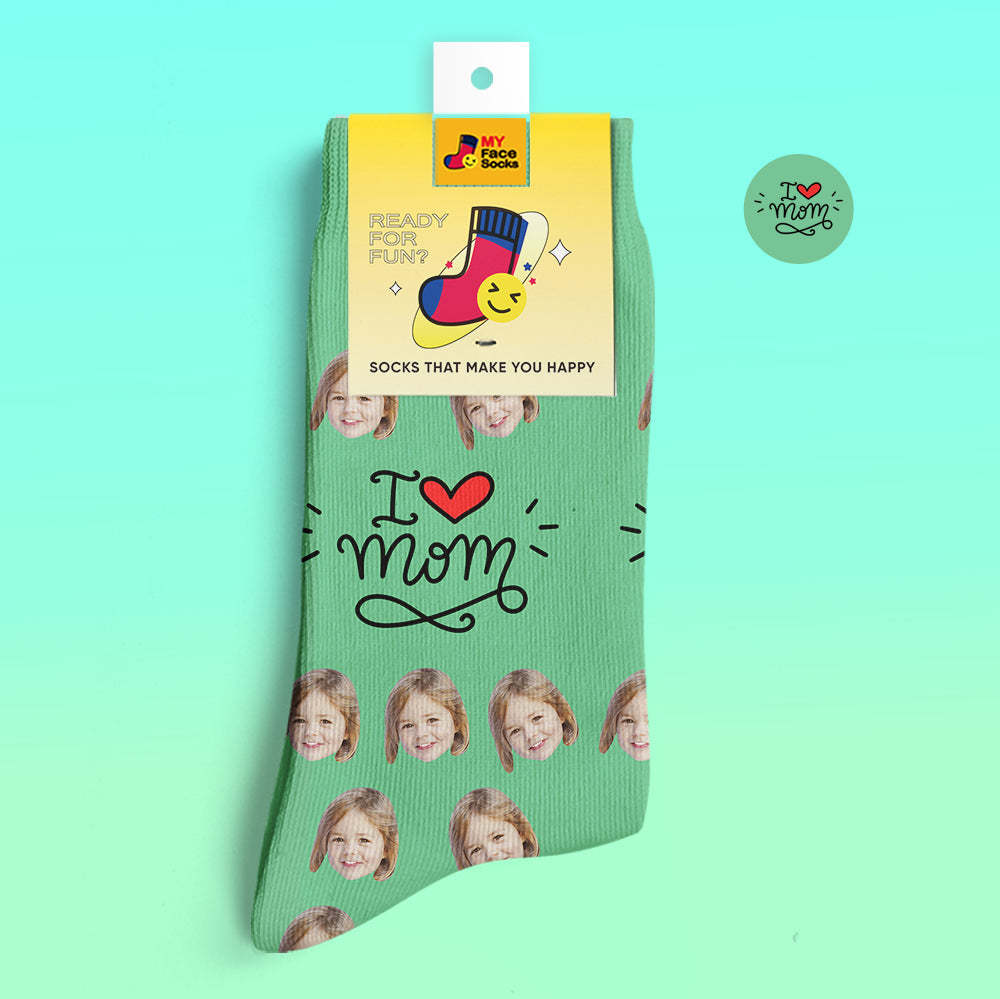 Custom 3D Digital Printed Socks Gifts for Mother I Love Mom - MyFaceSocksEU