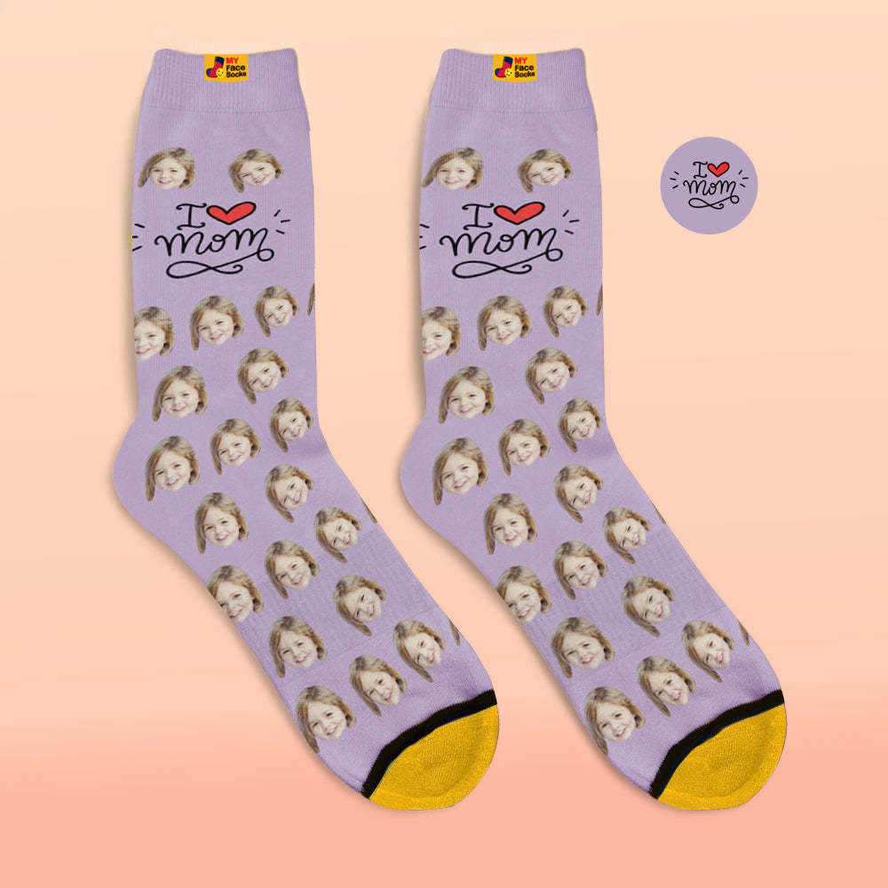 Custom 3D Digital Printed Socks Gifts for Mother I Love Mom - MyFaceSocksEU