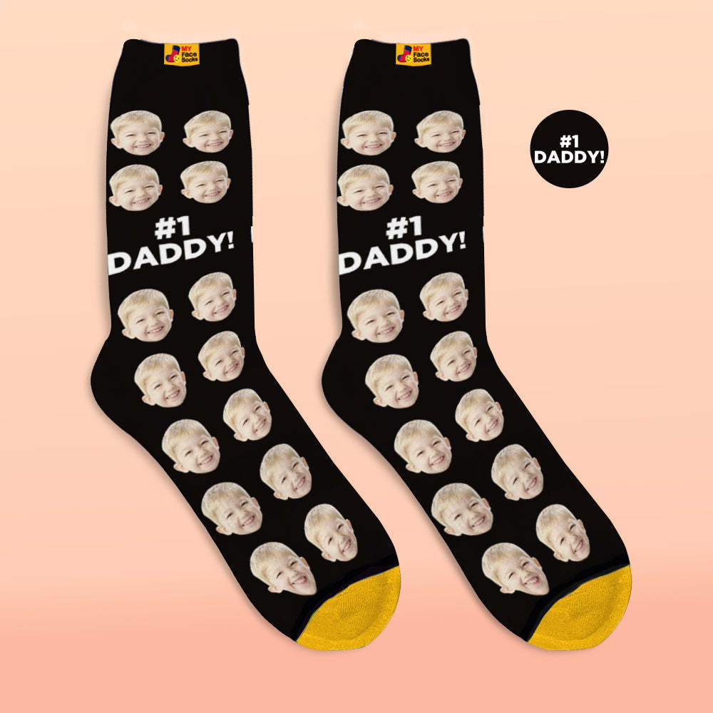 Custom 3D Digital Printed Socks Add Pictures and Name Socks Gifts For Dad #1 Daddy - MyFaceSocksEU