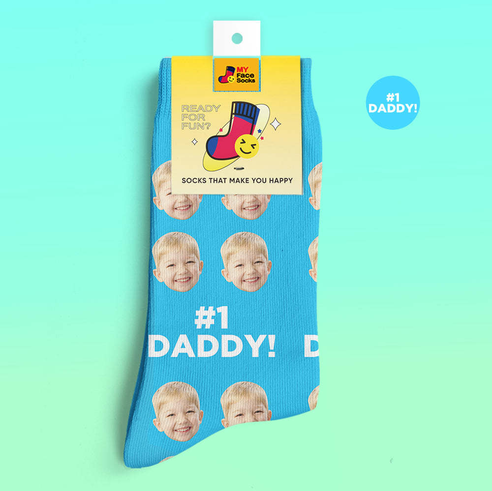 Custom 3D Digital Printed Socks Add Pictures and Name Socks Gifts For Dad #1 Daddy - MyFaceSocksEU