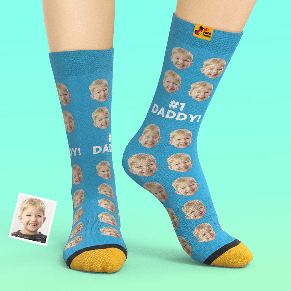 Custom 3D Digital Printed Socks Add Pictures and Name Socks Gifts For Dad #1 Daddy - MyFaceSocksEU