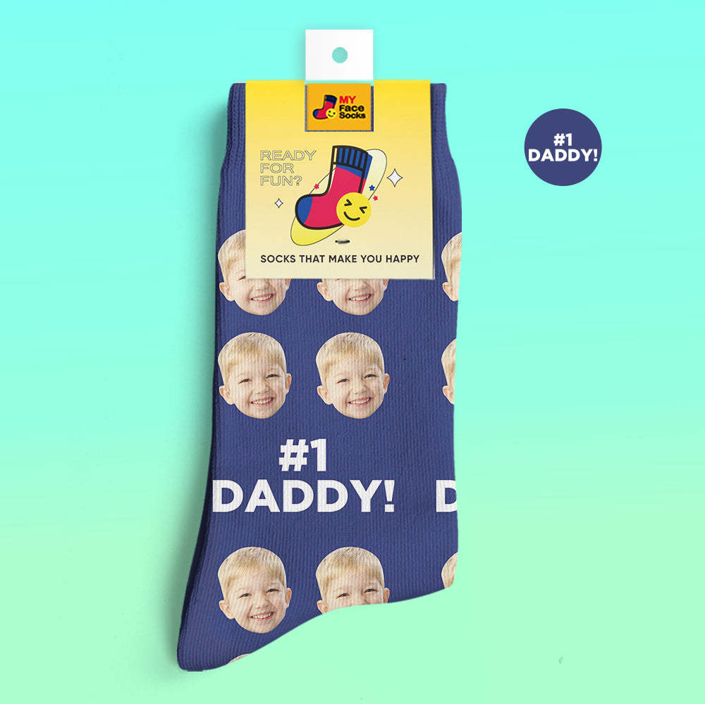 Custom 3D Digital Printed Socks Add Pictures and Name Socks Gifts For Dad #1 Daddy - MyFaceSocksEU