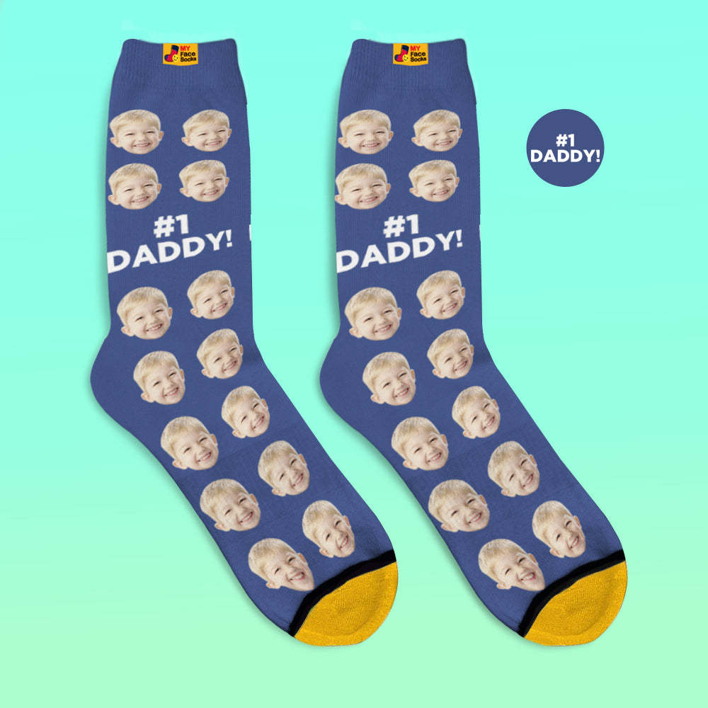 Custom 3D Digital Printed Socks Add Pictures and Name Socks Gifts For Dad #1 Daddy - MyFaceSocksEU