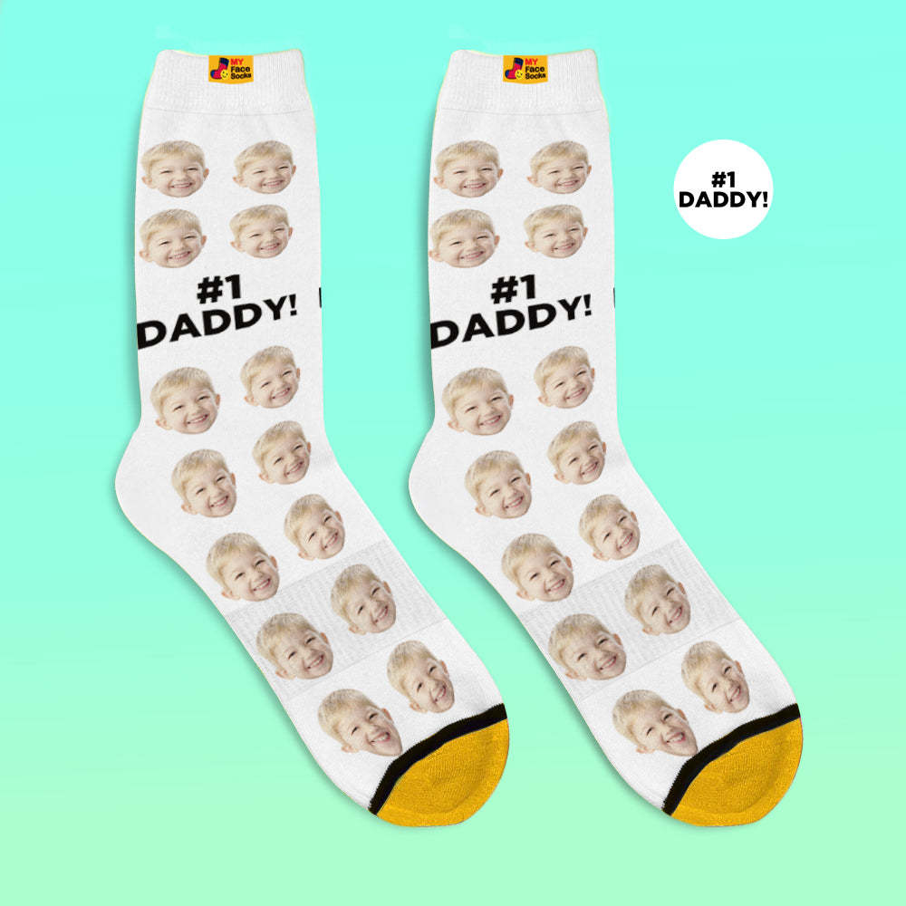 Custom 3D Digital Printed Socks Add Pictures and Name Socks Gifts For Dad #1 Daddy - MyFaceSocksEU