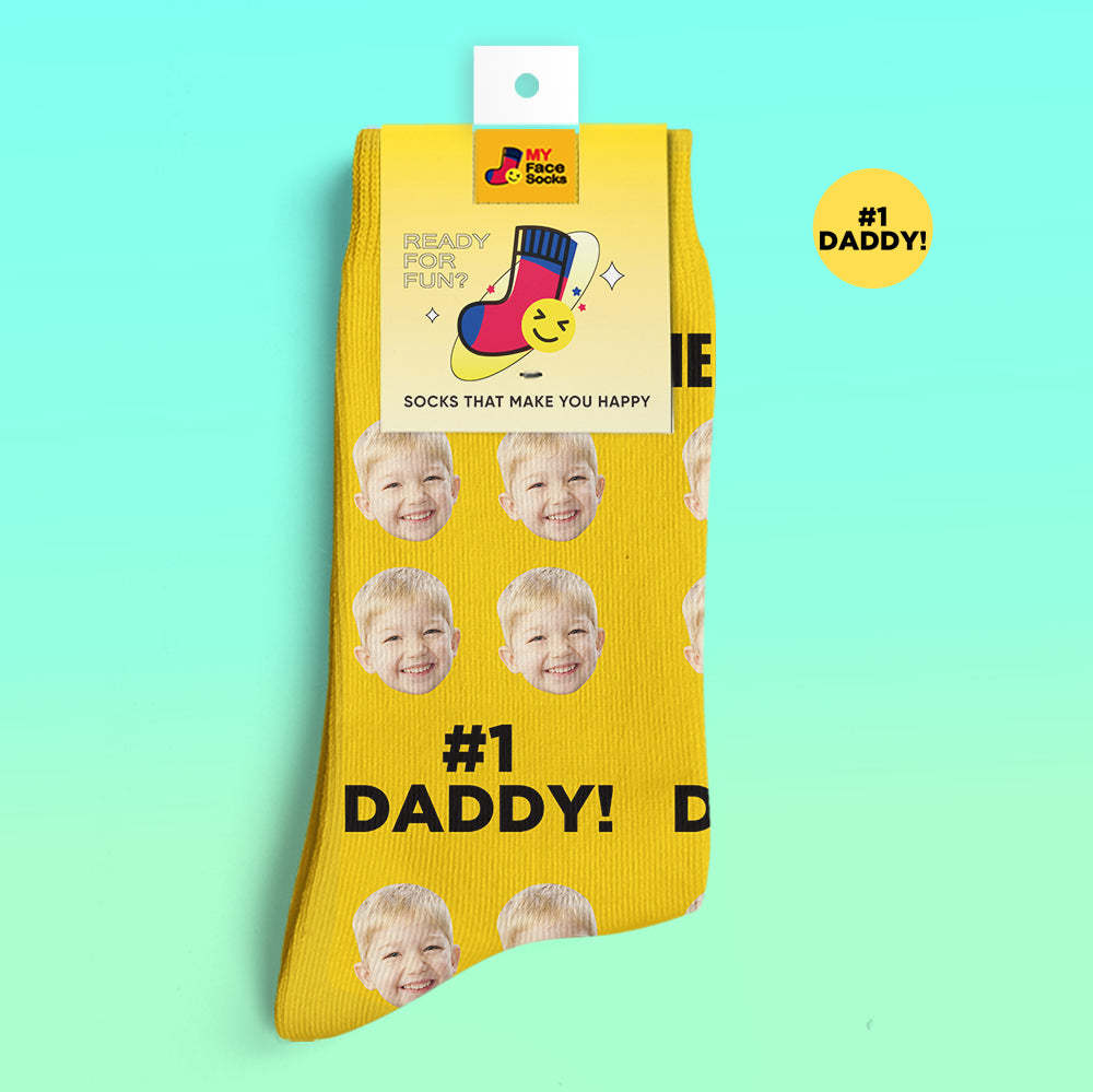 Custom 3D Digital Printed Socks Add Pictures and Name Socks Gifts For Dad #1 Daddy - MyFaceSocksEU