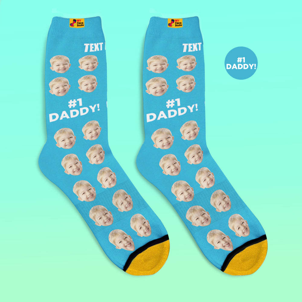 Custom 3D Digital Printed Socks Add Pictures and Name Socks Gifts For Dad #1 Daddy - MyFaceSocksEU