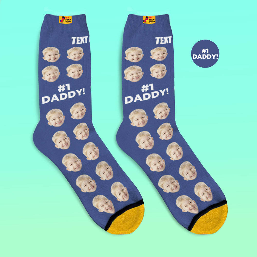 Custom 3D Digital Printed Socks Add Pictures and Name Socks Gifts For Dad #1 Daddy - MyFaceSocksEU