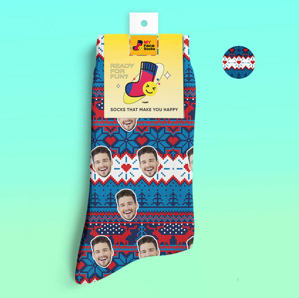 Custom 3D Digital Printed Socks Christmas Vintage Pattern Socks - MyFaceSocksEU