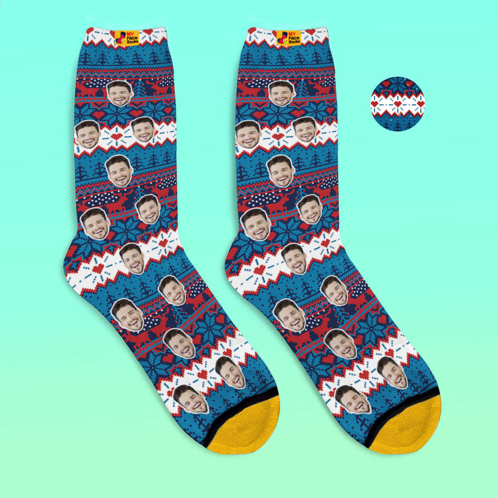 Custom 3D Digital Printed Socks Christmas Vintage Pattern Socks - MyFaceSocksEU