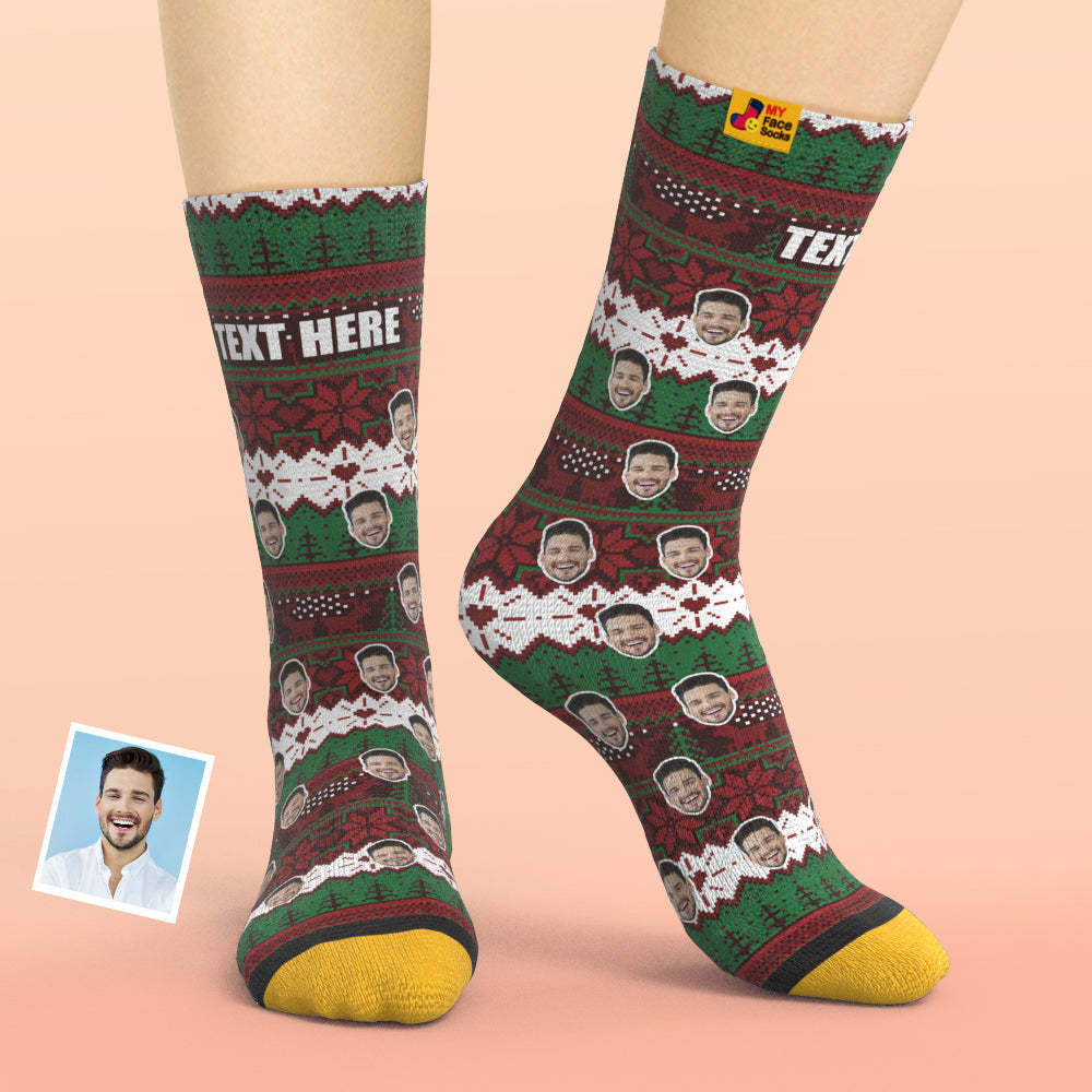 Custom 3D Digital Printed Socks Christmas Vintage Pattern Socks - MyFaceSocksEU