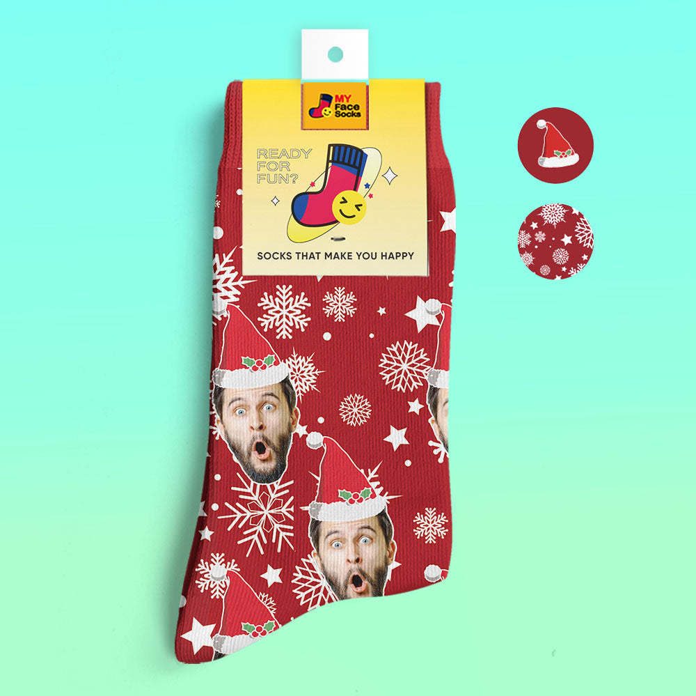 Custom 3D Digital Printed Socks Christmas Socks Santa Hat - MyFaceSocksEU